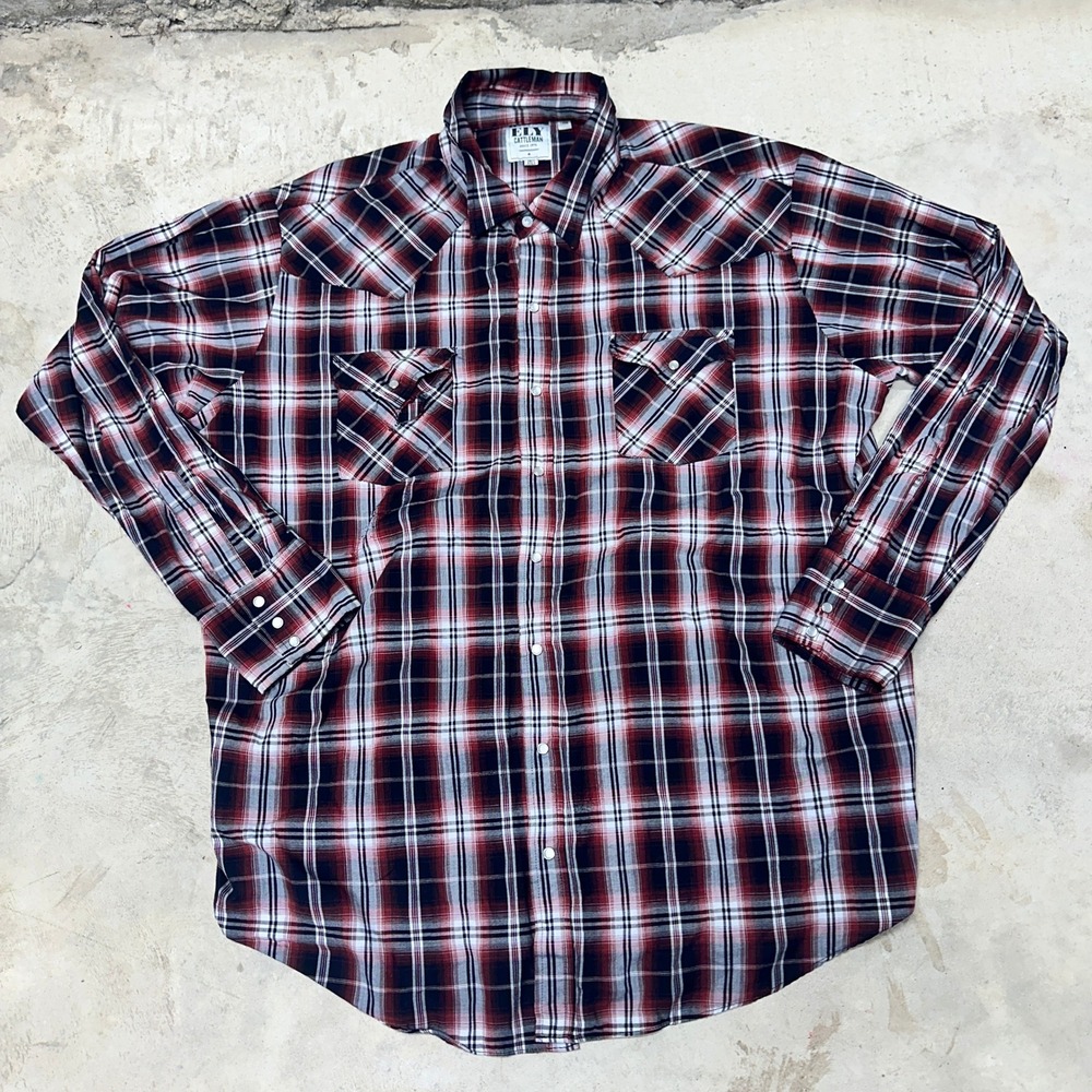 ELY CATTLEMAN Tall XXL‎ Plaid Western Snap Front Long Sleeve Shirt